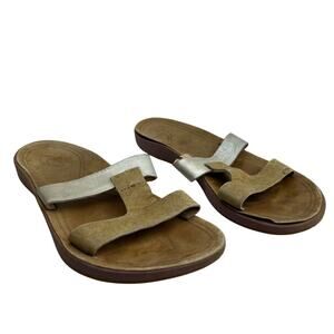 Olukai Kaekae Lile Women’s Tan & Silver Slide Sandals Beach Hawaii Casual Sz 7